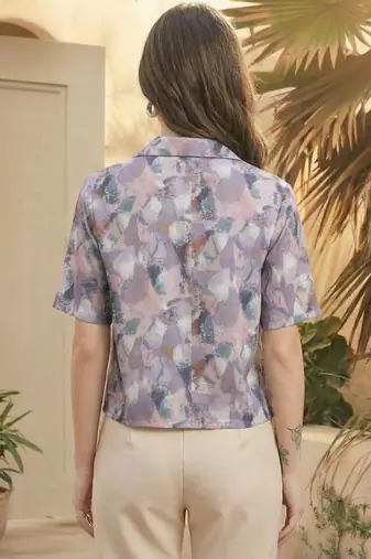 Floral Print Bohemian Satin Shirt Style Top