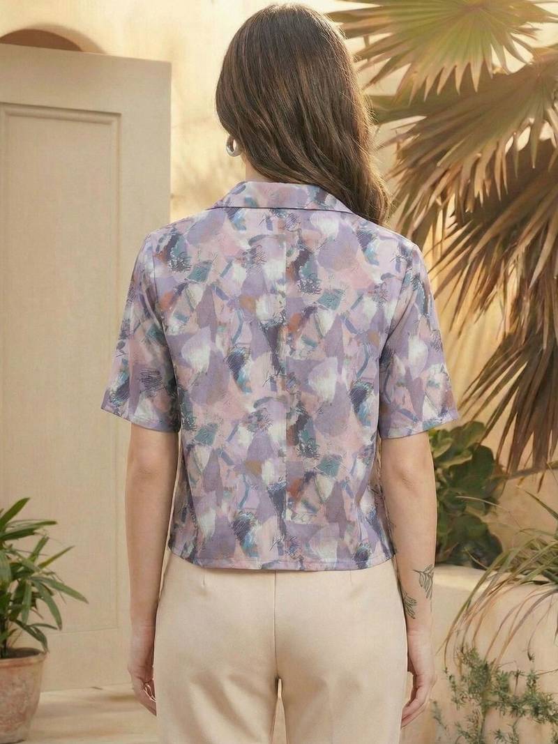Floral Print Bohemian Satin Shirt Style Top