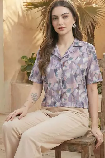 Floral Print Bohemian Satin Shirt Style Top