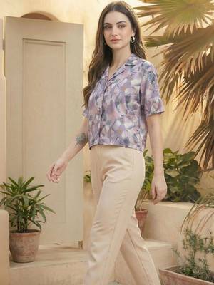 Floral Print Bohemian Satin Shirt Style Top 6