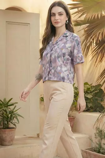 Floral Print Bohemian Satin Shirt Style Top