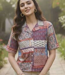 Geometric Print Bohemian Satin Shirt Style Top