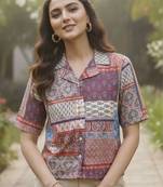 Geometric Print Bohemian Satin Shirt Style Top