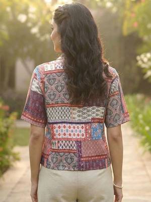 Geometric Print Bohemian Satin Shirt Style Top 2