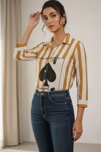 Striped Roll-Up Sleeves Top