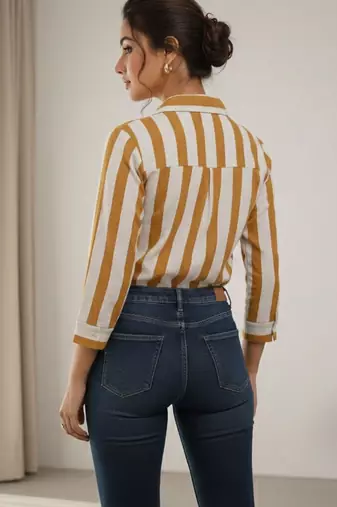 Striped Roll-Up Sleeves Top