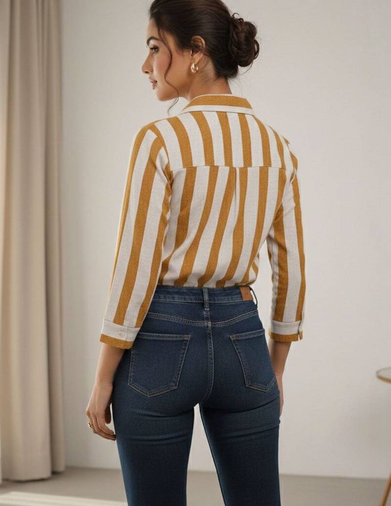 Striped Roll-Up Sleeves Top