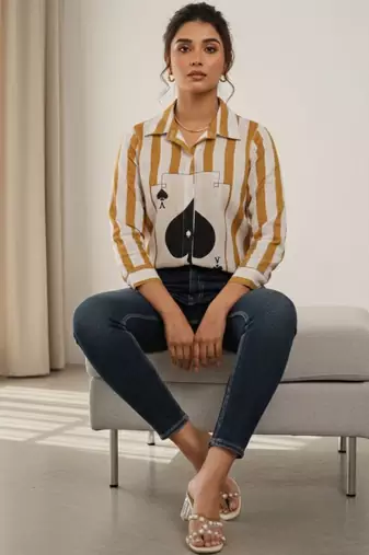 Striped Roll-Up Sleeves Top