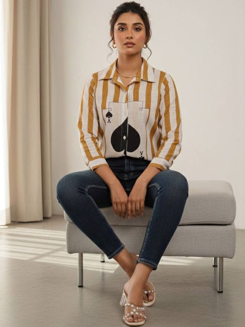 Striped Roll-Up Sleeves Top