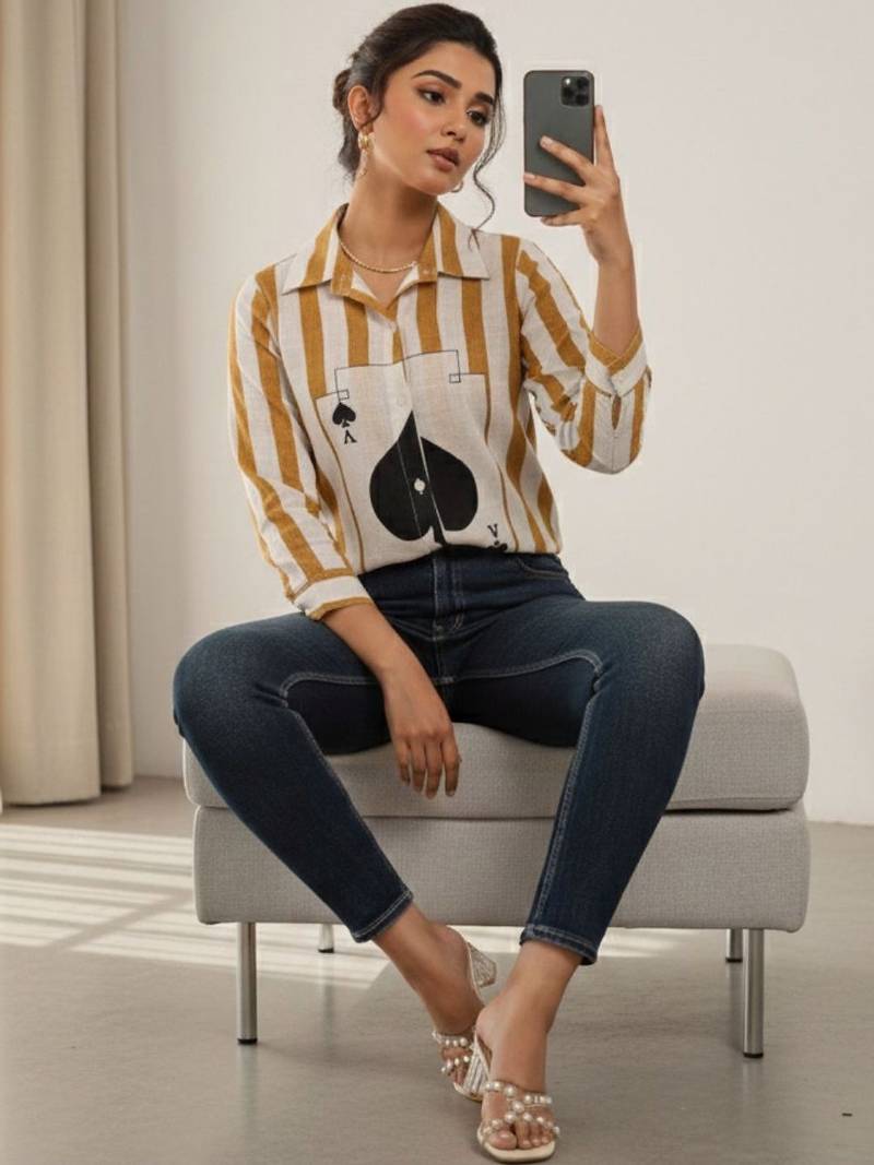 Striped Roll-Up Sleeves Top