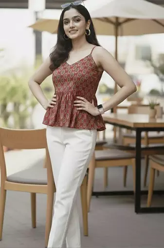 Print Ethnic Peplum Top