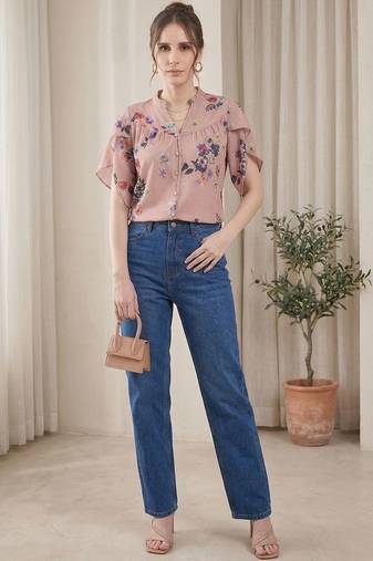 Floral Print Shirt Style Top