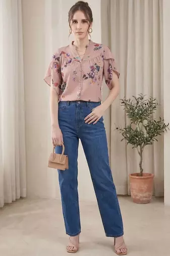 Floral Print Shirt Style Top