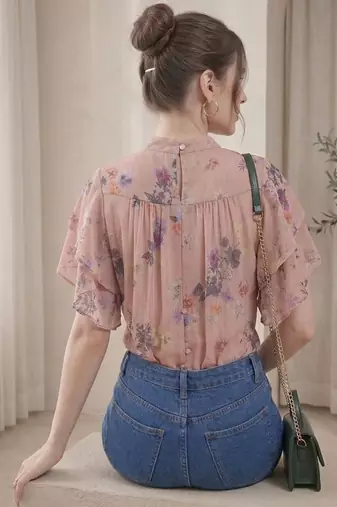 Floral Print Shirt Style Top