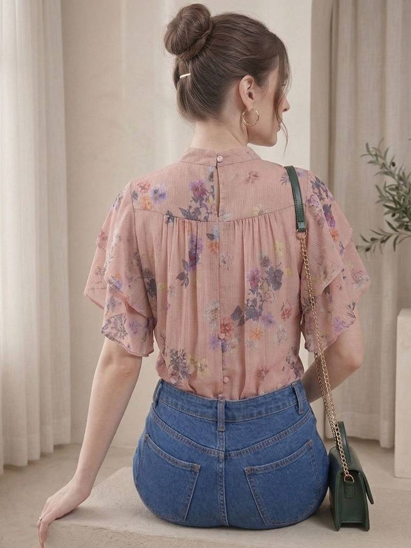 Floral Print Shirt Style Top