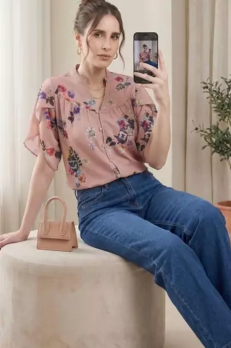 Floral Print Shirt Style Top
