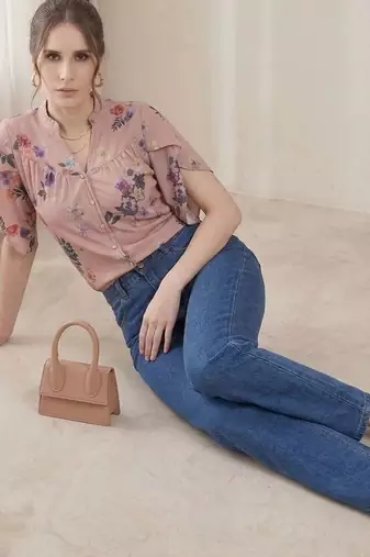 Floral Print Shirt Style Top