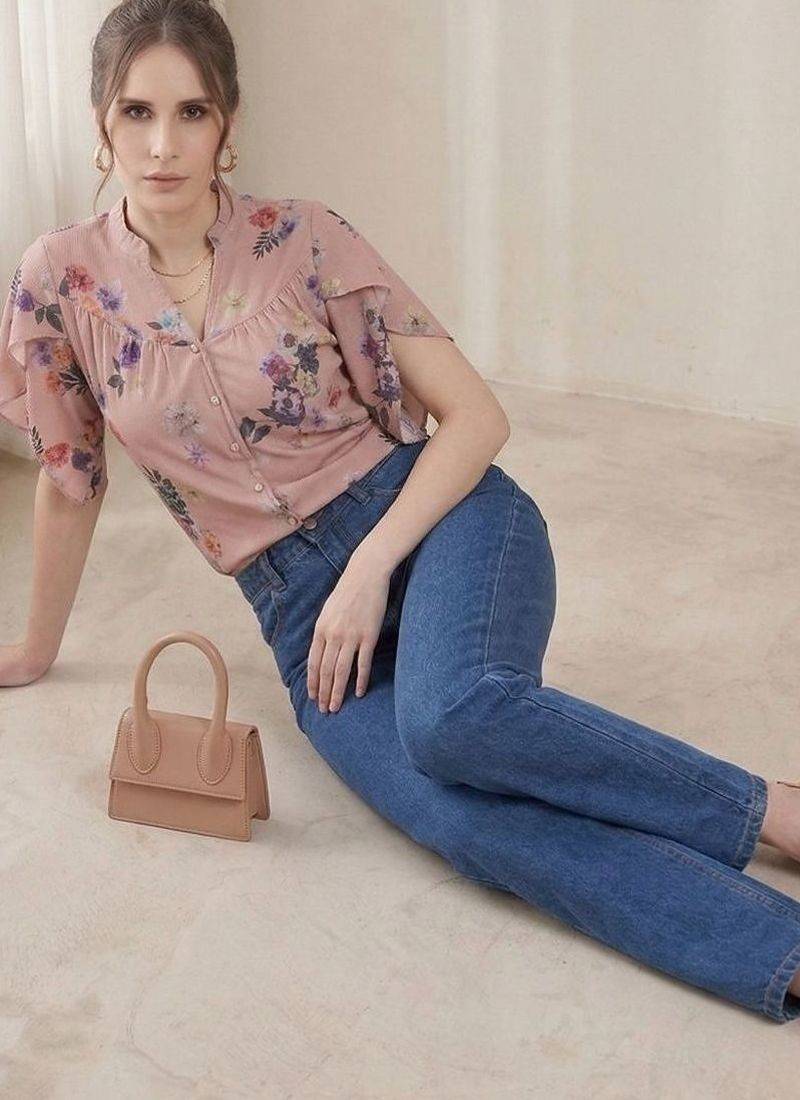 Floral Print Shirt Style Top