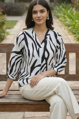 white floral print top