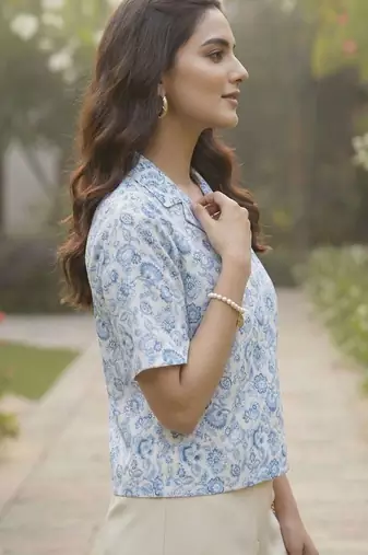 Print Bishop Sleeves Satin Blend Top