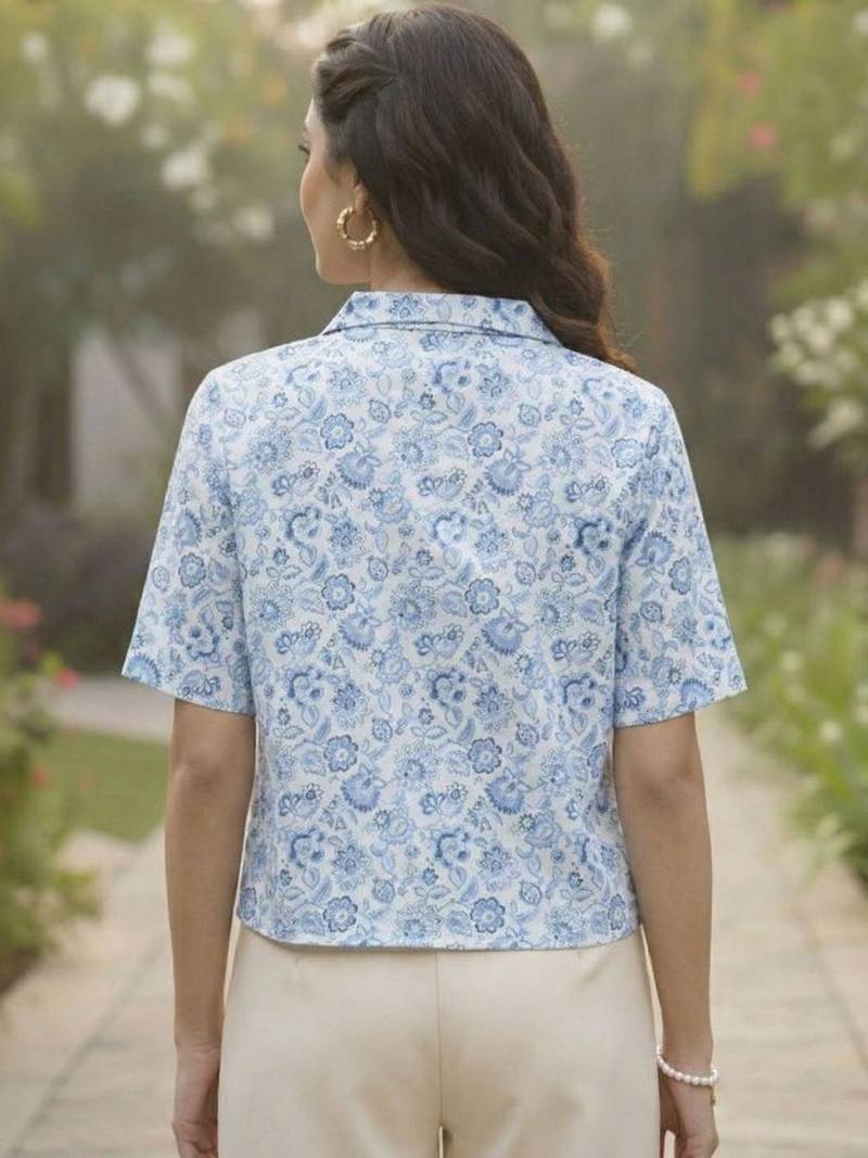 Print Bishop Sleeves Satin Blend Top