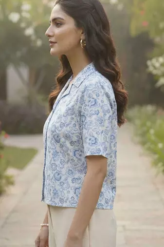 Print Bishop Sleeves Satin Blend Top