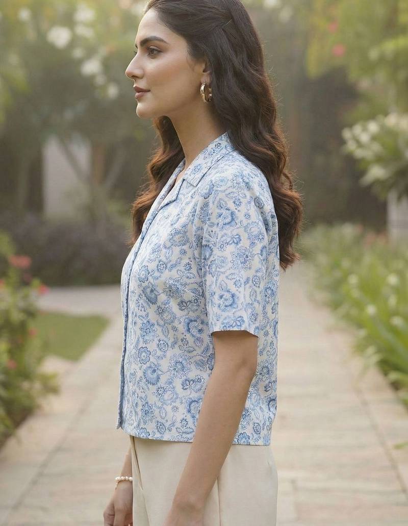 Print Bishop Sleeves Satin Blend Top