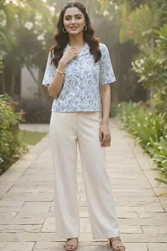 Print Bishop Sleeves Satin Blend Top