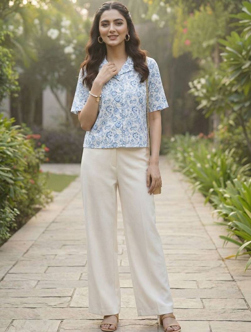 Print Bishop Sleeves Satin Blend Top