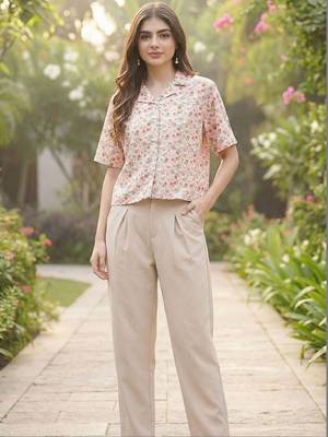 Floral Print Tropical Satin Shirt Style Top 1