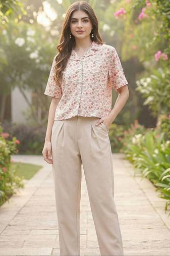 Floral Print Tropical Satin Shirt Style Top