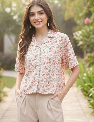 Floral Print Tropical Satin Shirt Style Top 2