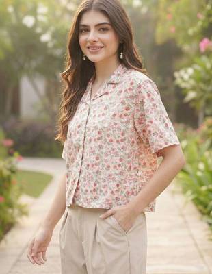 Floral Print Tropical Satin Shirt Style Top 3