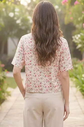 Floral Print Tropical Satin Shirt Style Top