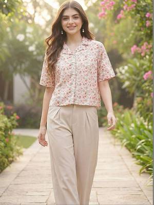 Floral Print Tropical Satin Shirt Style Top 5