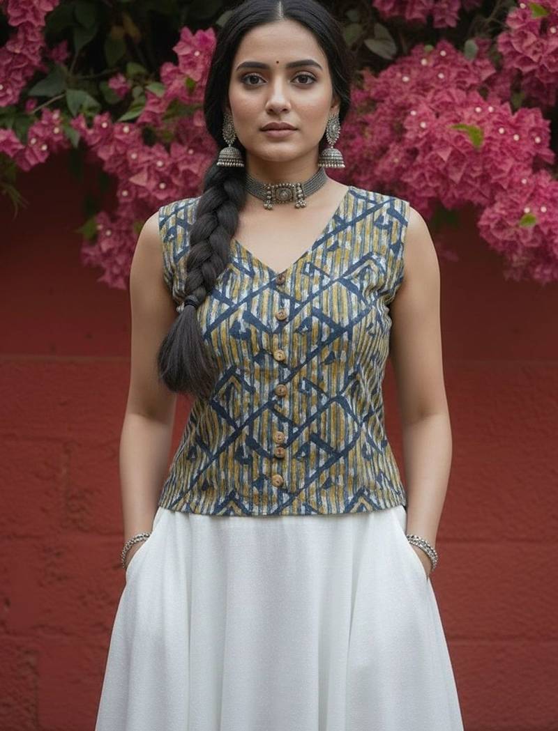 multicolor geometric print top