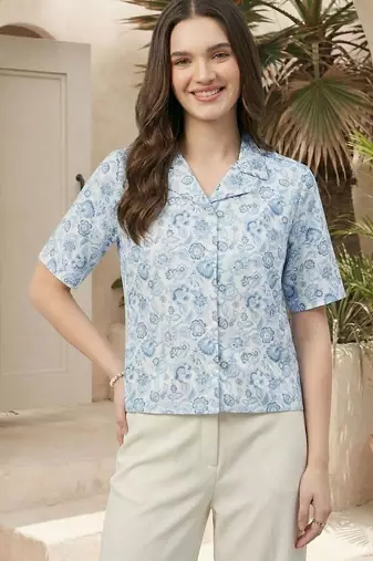 Floral Print Satin Shirt Style Top