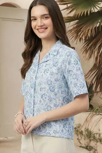 Floral Print Satin Shirt Style Top