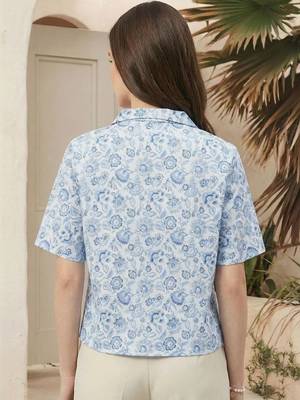 Floral Print Satin Shirt Style Top 4