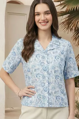 Floral Print Satin Shirt Style Top
