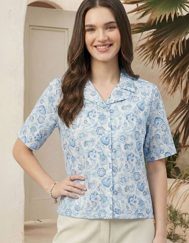 Floral Print Satin Shirt Style Top