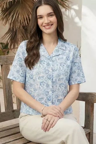 Floral Print Satin Shirt Style Top