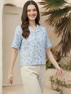 Floral Print Satin Shirt Style Top 7