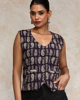 Women Paisley Printed Cotton Open Vest Top 1