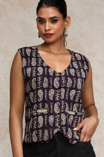Women Paisley Printed Cotton Open Vest Top