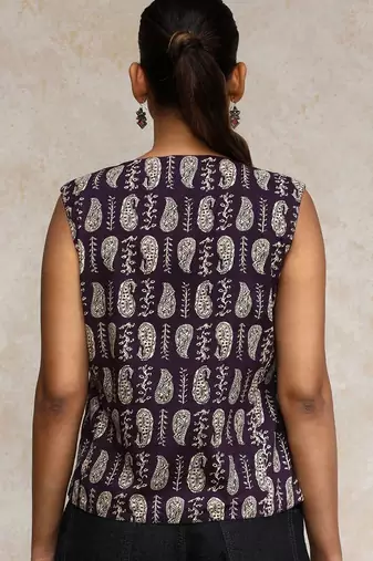 Women Paisley Printed Cotton Open Vest Top