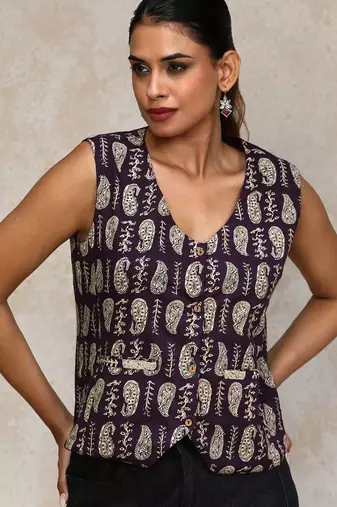 Women Paisley Printed Cotton Open Vest Top