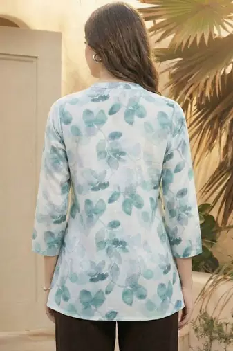Floral Print Mandarin Collar Top