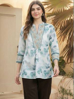 Floral Print Mandarin Collar Top 6