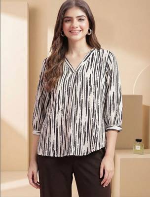Print Puff Sleeve Satin Blend Top 1